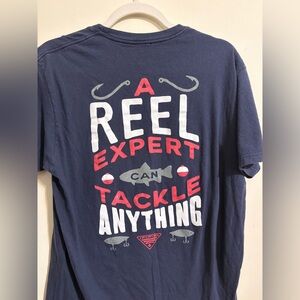 Columbia‎ Men’s Large PFG Reel Expert blue cotton t-shirt fishing-themed graphic